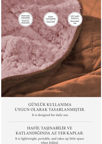 Premium Peluş Çift Kişilik Çok Amaçlı Yatak Örtüsü 200X220 Çift Taraflı Yumuşak Battaniye Pike Pudra / Somon modelleri