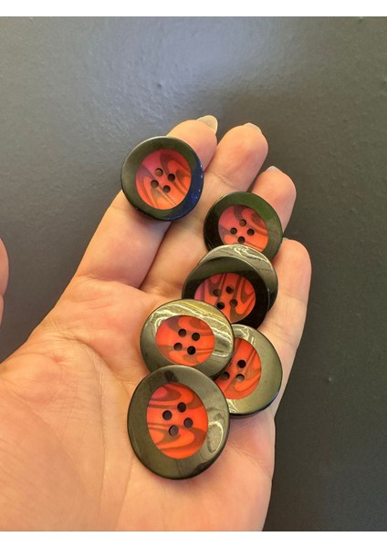 7 Adet Krımızı Siyah Düğme Set 3 cm