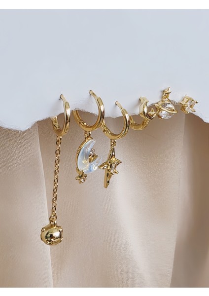 6'lı Ay Top Gezegen Yıldız Figürlü Gold Renk Küpe Seti fırsatları