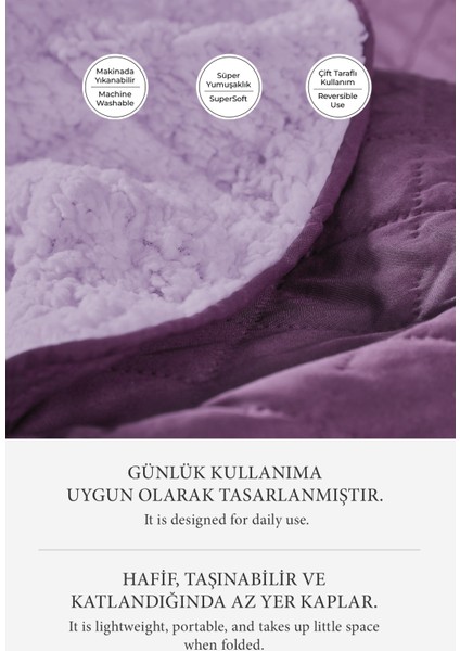 Premium Peluş Çift Kişilik Çok Amaçlı Yatak Örtüsü 200X220 Çift Taraflı Yumuşak Battaniye Pike Lila / Mor modelleri