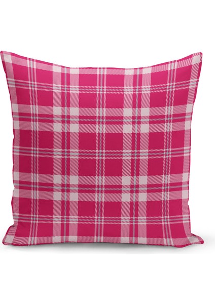 Yılbaşı Ekose Çift Taraflı Dijital Baskılı Kırlent Kılıfı Pembe