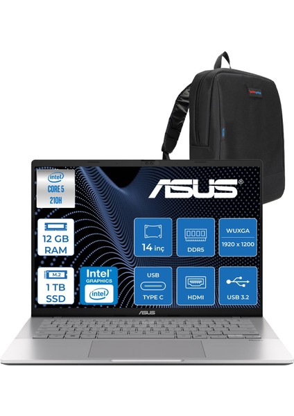 Vivobook S14 S3407VA Intel Core 5 210H 4.8 Ghz 8gb Ddr5 1tb SSD Freedos 14 Inç IPS Wuxga (1920 x 1200) 300NITS Taşınabilir Bilgisayar WLY083F03 + Zetta Çanta