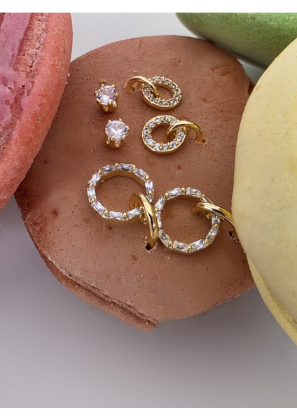 6'lı Halka Model Zirkon Taşlı Gold Renk Küpe Seti fiyatları