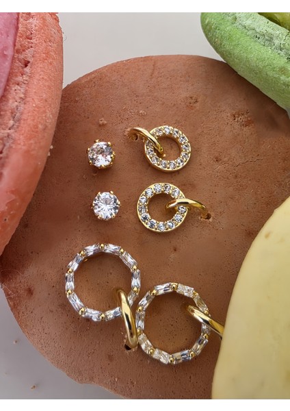 6'lı Halka Model Zirkon Taşlı Gold Renk Küpe Seti modelleri