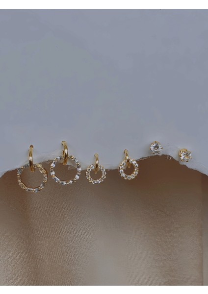 6'lı Halka Model Zirkon Taşlı Gold Renk Küpe Seti fırsatları