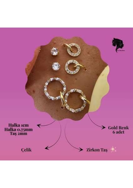 6'lı Halka Model Zirkon Taşlı Gold Renk Küpe Seti indirimleri
