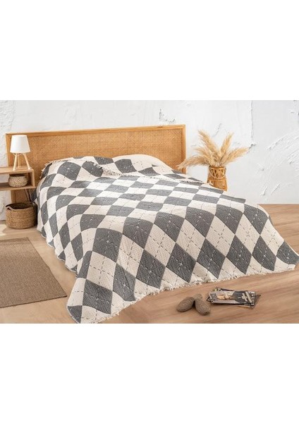 220 x 240 Ebatında 9 Katlı %100 Pamuk Müslin Yorgan Yatak Örtüsü,pike Baklava Model Antrasit