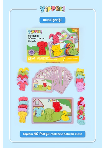 Renkleri Öğreniyorum - Evcil Hayvanlar Serisi | Renk Eşleştirmeli Eğitici Oyun Seti (40 Parça) indirimleri
