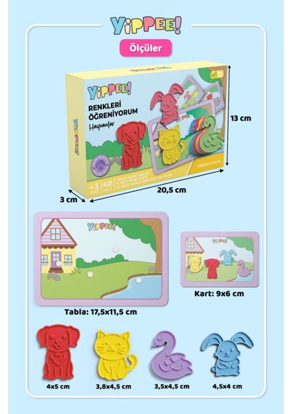 Renkleri Öğreniyorum - Evcil Hayvanlar Serisi | Renk Eşleştirmeli Eğitici Oyun Seti (40 Parça)