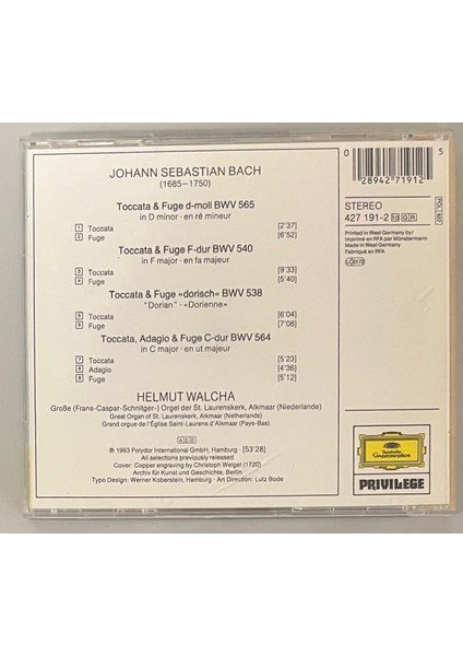 Johann Sebastian Bach Helmut Walcha Toccaten Und Fugen CD (Orijinal Dönem Baskı Cd) fiyatları