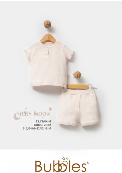 %100 Organik Pamuk Ay Yıldız Baskı Eoke Tex Sertifikalı Kız Bebek Şortlu Takım modelleri