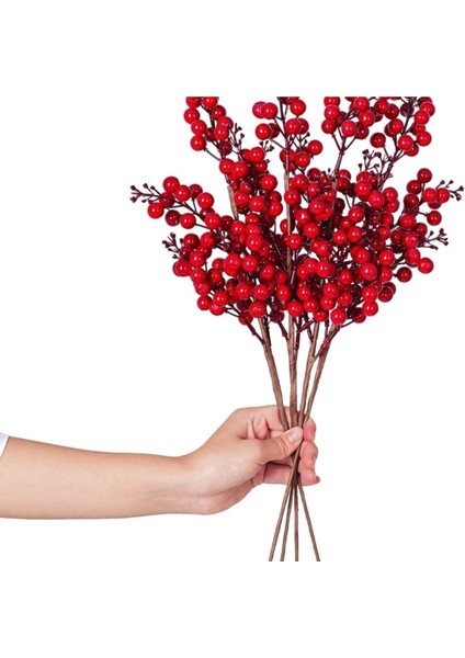 Kırmızı Kokina Berry Sapları, Noel Dalları, Gün Işıklı, 50 Cm, Dekoratif Ürün