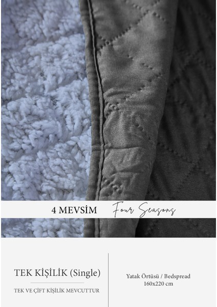 Premium Peluş Tek Kişilik Çok Amaçlı Yatak Örtüsü 160X220 Çift Taraflı Yumuşak Battaniye Pike Gri Mavisi / Antrasit fiyatları