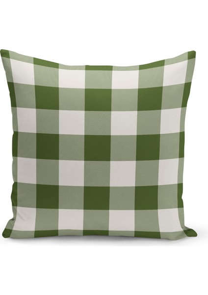 Yeşil Ekose Yılbaşı Çift Taraflı Dijital Baskılı Kırlent Kılıfı