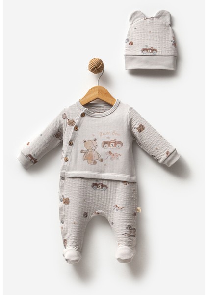 %100 Organik Pamuk Sürücü Ayı Erkek Bebek Şapkalı Patikli Tulum fiyatları