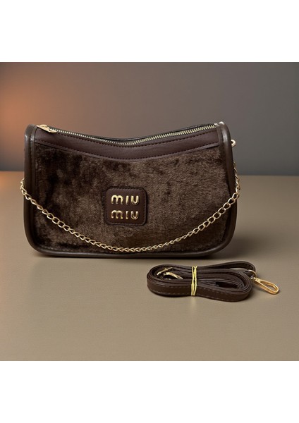 Peluş Fermuarlı Kadın El ve Omuz Çanta