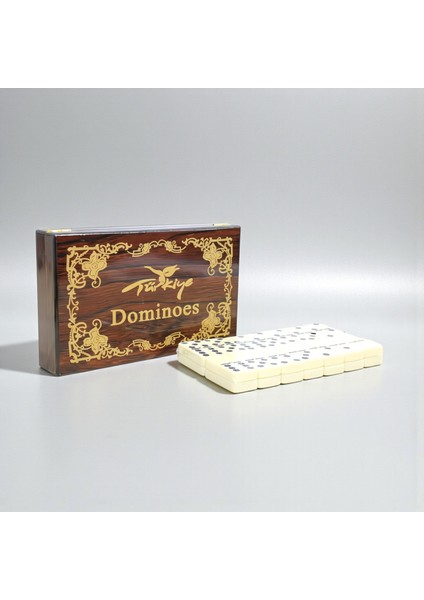 Lüks Ahşap Kutulu Türkiye Logolu Premium Domino Seti 28 Parça 6 Çift - Aile Oyunu Yeni Yıl Hediyesi