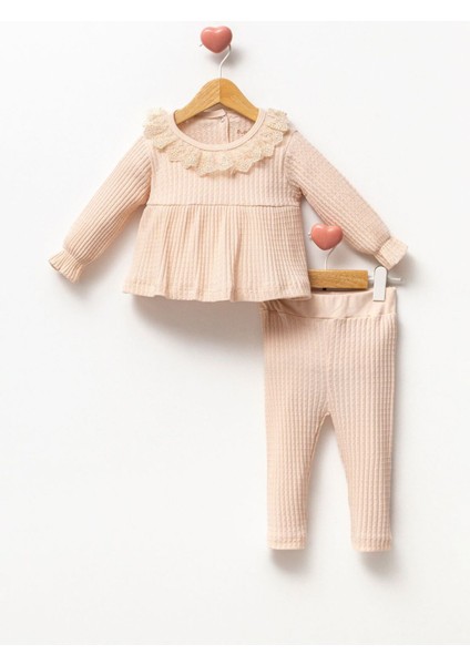 %100 Pamuk Kendinden Desen Kumaş Kız Bebek 2'li Takım fiyatları
