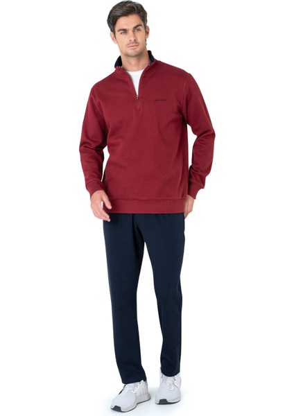 Erkek Yarım Fermuarlı Dik Yaka Iki Iplik %100 Pamuk Ev Giyim Eşofman Takımı