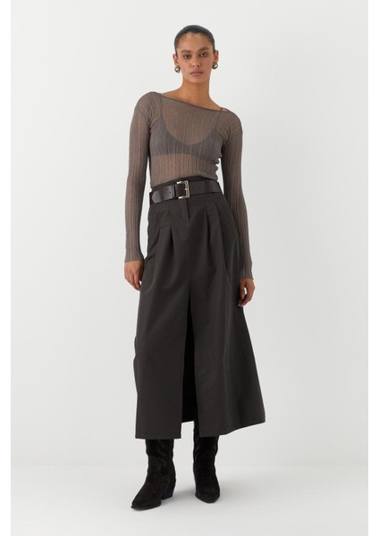 Yarı Transparan Uzun Kollu Fitilli T-Shirt Vizon fırsatları