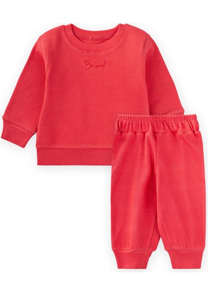 Be Cool Nakışlı Sweatshirt Takım 0-5 Yaş Mercan