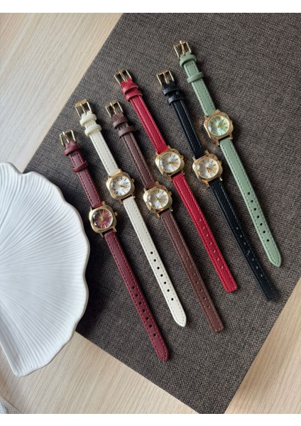 Retro Minimal Deri Kordon Vintage Kadın Kol Saati Bordo fiyatları