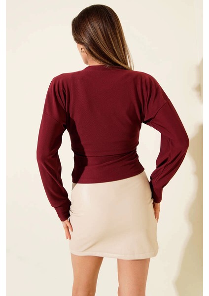 Fitilli Bisiklet Yaka Ikili Bluz Bordo T4341 modelleri