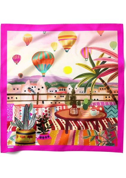 Kapadokya Manzaralı Desenli Bandana Fular
