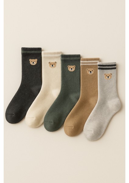 Çocuk 5'li Teddy Desenli Havlu Soket Çorap