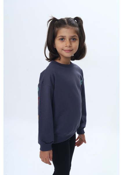 Kız Çocuk Arka Kol Baskılı Çiçekli Sweatshirt modelleri