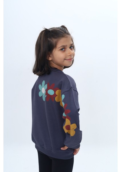 Kız Çocuk Arka Kol Baskılı Çiçekli Sweatshirt indirimleri