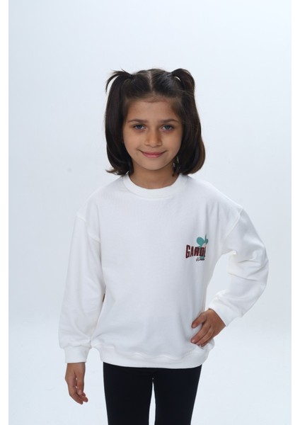 Kız Çocuk Arka Kol Baskılı Çiçekli Sweatshirt