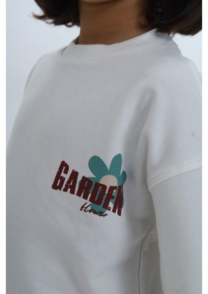 Kız Çocuk Arka Kol Baskılı Çiçekli Sweatshirt modelleri