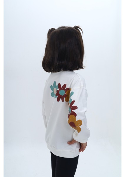 Kız Çocuk Arka Kol Baskılı Çiçekli Sweatshirt fırsatları