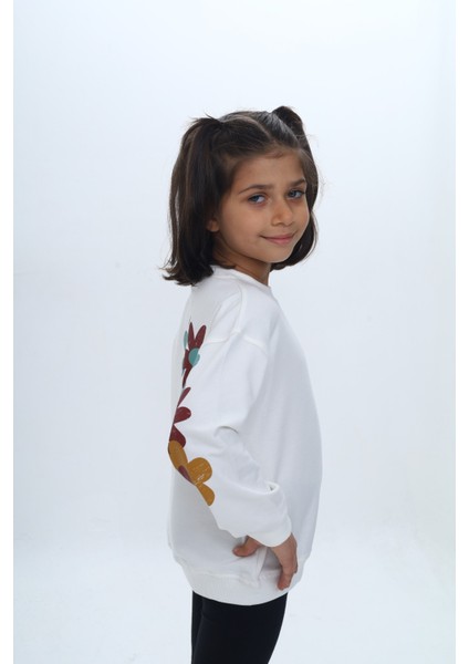 Kız Çocuk Arka Kol Baskılı Çiçekli Sweatshirt indirimleri