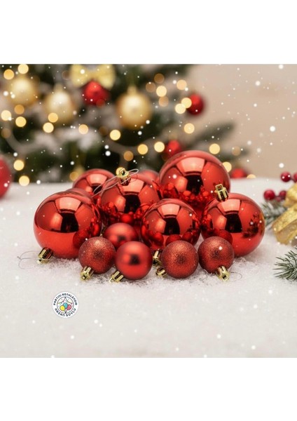 Yılbaşı Kırmızı Top Seti, 26 Parça, Şık ve Renkli Noel Süsleri