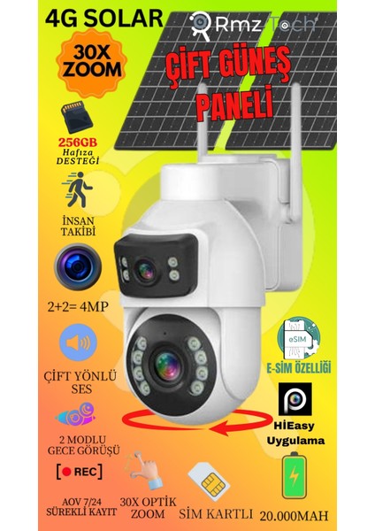 Yeni AV-S930X | 4mp 30X Optik Zoom | 2 Kameralı Aov E-Sim | 4g Sim Kartlı Çift Güneş Panelli Kamera