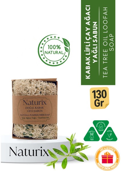 Kabak Lifli Çay Ağacı Yağı Özlü Sabun 130 gr | Arındırıcı, Gözenek Sıkılaştırıcı ve Ferahlatıcı