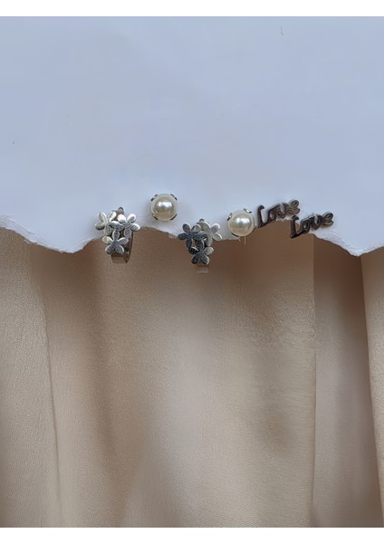 6'lı Yonca Inci Love Figürlü Silver Renkli Küpe Seti fırsatları