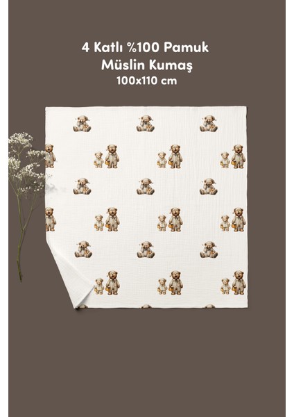 4 Kat Müslin Örtü Pijamalı Ayıcık Bebek Müslin Battaniyesi Dört Katlı Müslin 100X110 cm fiyatları