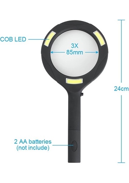 3 Ledli Işıklı El Büyüteci 250 Lümen Beyaz Işık Büyüteç 3x Zoom Tamirci Büyüteç WT374 fiyatları