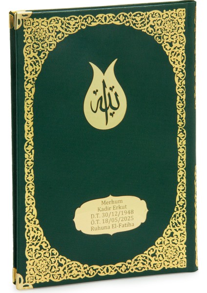 10 Adet Isme Özel Yaldızlı Deri Ciltli Yasin Kitabı Ayetel Kürsi Desenli Mevlüt Hediyesi Orta Boy 176 Sayfa - Yeşil