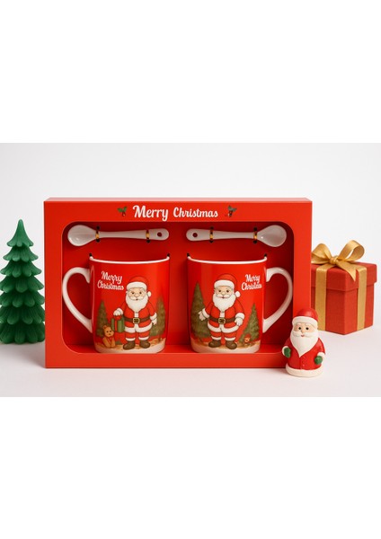 Noel Baba Temalı Taşıma Çantası ve Kaşıklı 2'li Kupa Seti, Şık ve Eğlenceli Tasarım