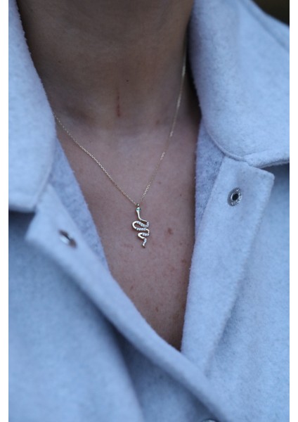 14 Ayar Altın Yeşil Gözlü Taşlı Yılanlı Kolye fırsatları