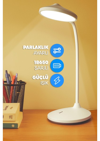 Şarjlı Masa Lambası Işık Ayarlanabilir Telefon Tutuculu Ders Çalışma Okuma Işığı Doğal Işık 1023