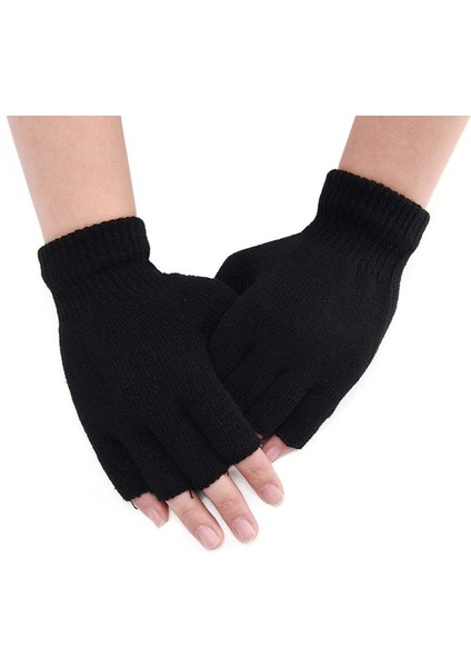 Siyah Unisex Parmaksız Kesik Yarım Parmak Kışlık Örme Triko Eldiven modelleri