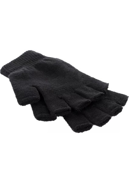 Siyah Unisex Parmaksız Kesik Yarım Parmak Kışlık Örme Triko Eldiven indirimleri