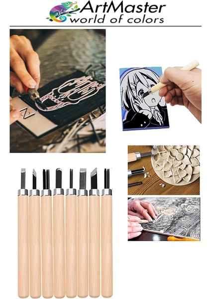 Linol Oyma Seti Ahşap Saplı 6 Parça 1 Paket Kretuar Bıçağı Oyma Kesme Bıçak Seti Linol 6 Bıçaklı Linolyum Baskı Seti fırsatları