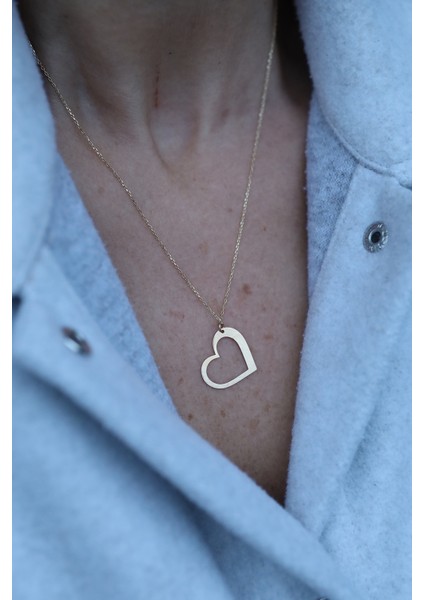 14 Ayar Altın Ortası Boş Plaka Kalp Şeklinde Kolye