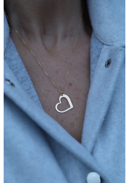 14 Ayar Altın Ortası Boş Plaka Kalp Şeklinde Kolye modelleri